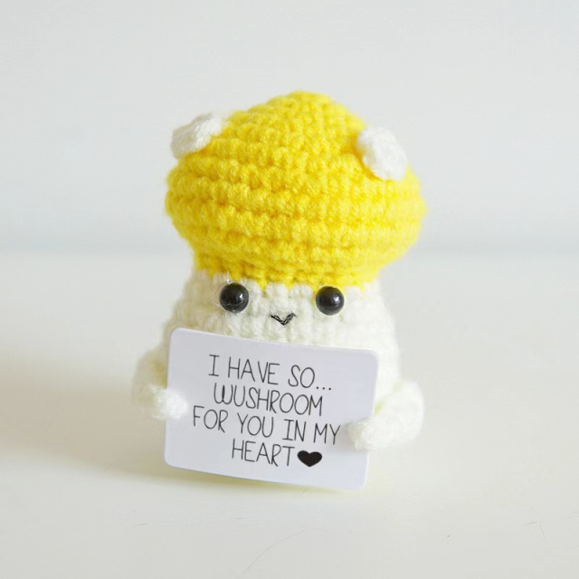 Handmade Crocheted Mushroom with "I Have So... Wuushroom for You" Message