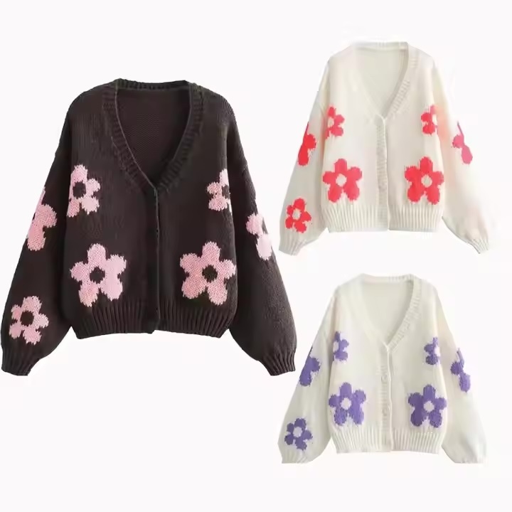 Factory Direct-Flower Knit Cardigan