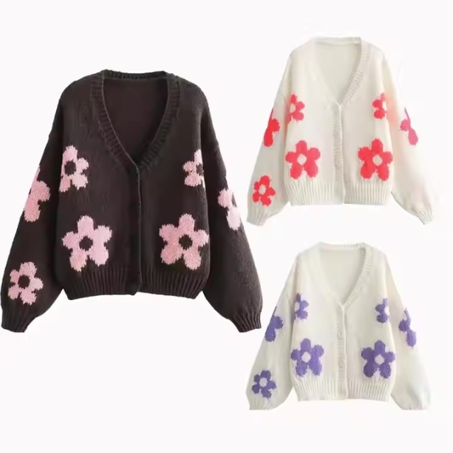 Factory Direct-Flower Knit Cardigan