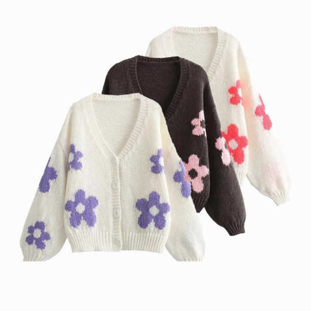 Factory Direct-Flower Knit Cardigan