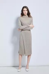 Custom- Elegant Ribbed Knit Turtleneck Midi Dress for Women