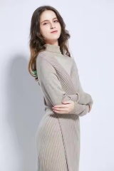 Custom- Elegant Ribbed Knit Turtleneck Midi Dress for Women