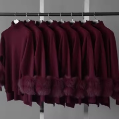 Factory Direct-Chic Turtleneck Knit Sweater with Faux Fur Cuff Detail