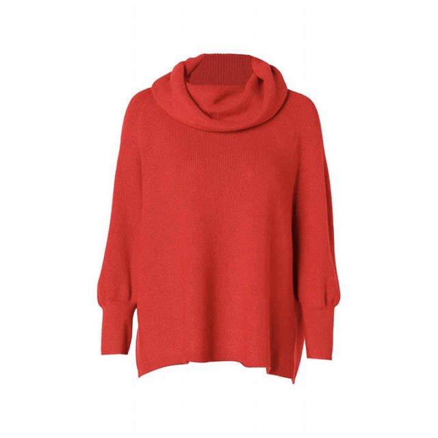 OEM ODM-Cozy Oversized Red Cowl Neck Knit Sweater
