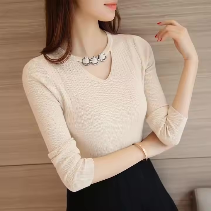 Personalized-Elegant Burgundy Knit Top with Cut-Out Neckline and Decorative Ring Detail