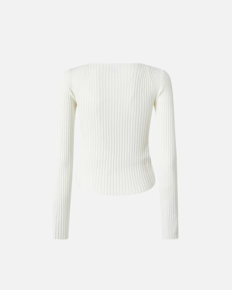 Made-to-order Ribbed Knit Orange Button-Up Top