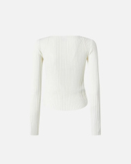 Made-to-order Ribbed Knit Orange Button-Up Top