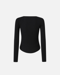 Made-to-order Ribbed Knit Orange Button-Up Top