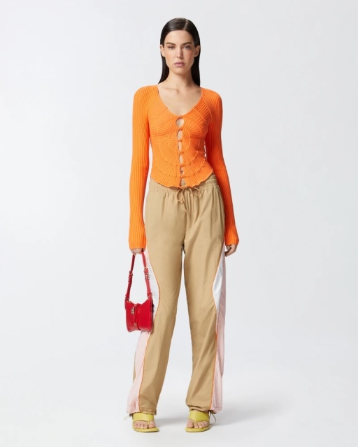 Made-to-order Ribbed Knit Orange Button-Up Top