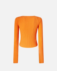 Made-to-order Ribbed Knit Orange Button-Up Top