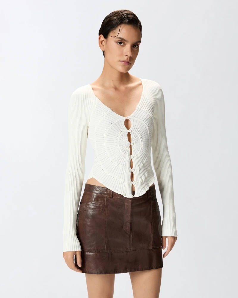 Made-to-order Ribbed Knit Orange Button-Up Top