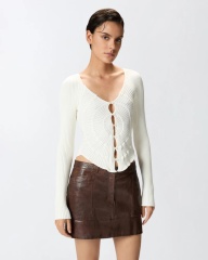 Made-to-order Ribbed Knit Orange Button-Up Top