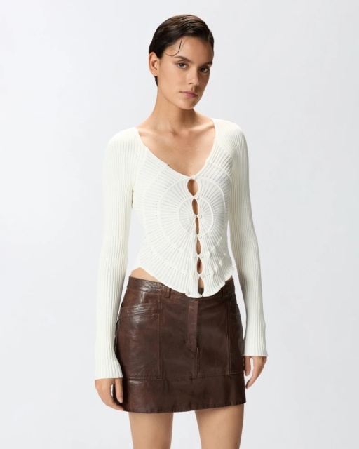Made-to-order Ribbed Knit Orange Button-Up Top