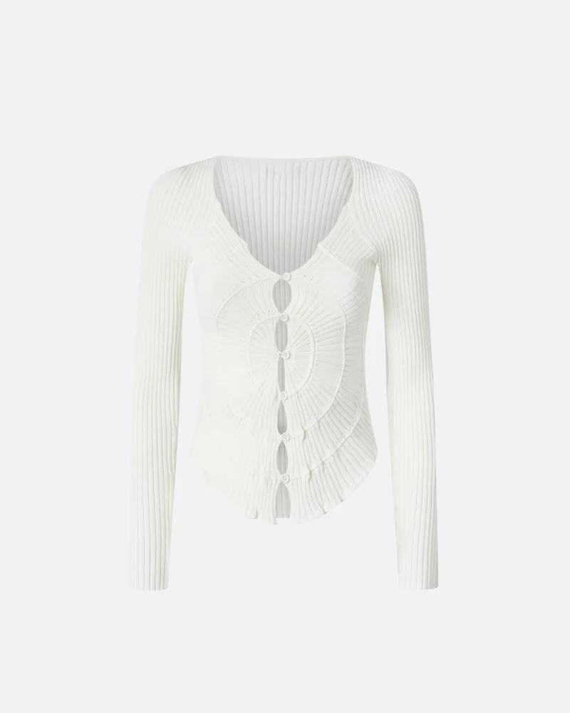 Made-to-order Ribbed Knit Orange Button-Up Top