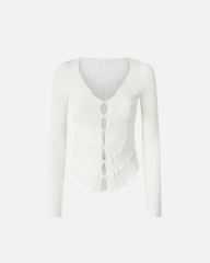 Made-to-order Ribbed Knit Orange Button-Up Top