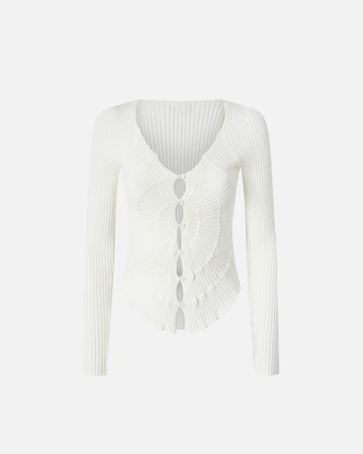 Made-to-order Ribbed Knit Orange Button-Up Top