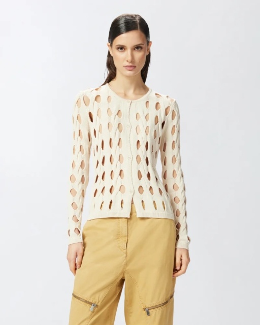 OEM ODM Cut-Out Knitted White Long-Sleeve Top