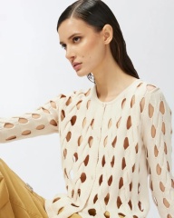OEM ODM Cut-Out Knitted White Long-Sleeve Top