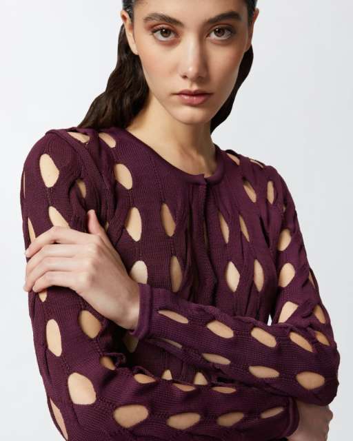 OEM ODM Cut-Out Knitted White Long-Sleeve Top