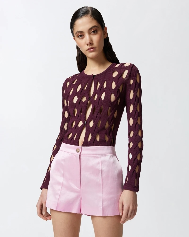 OEM ODM Cut-Out Knitted White Long-Sleeve Top