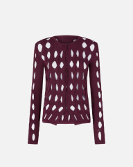 OEM ODM Cut-Out Knitted White Long-Sleeve Top