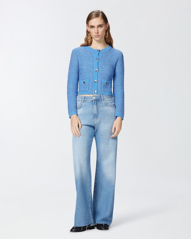 Custom Design Cropped Blue Tweed Cardigan