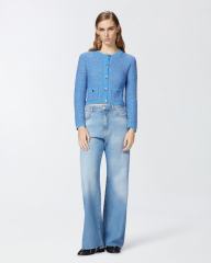 Custom Design Cropped Blue Tweed Cardigan