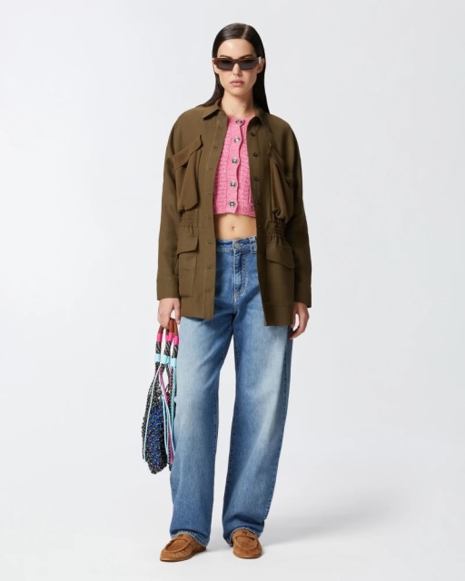 Custom Design Cropped Blue Tweed Cardigan