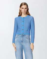 Custom Design Cropped Blue Tweed Cardigan