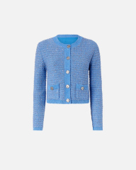 Custom Design Cropped Blue Tweed Cardigan