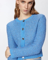 Custom Design Cropped Blue Tweed Cardigan