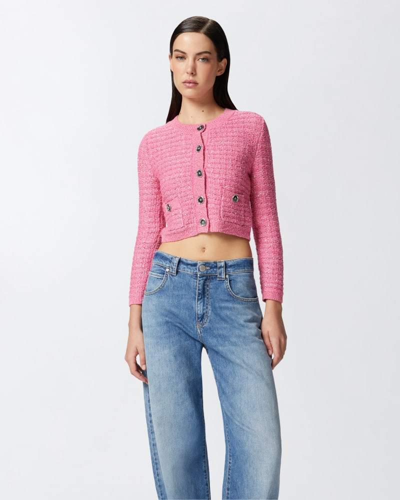 Custom Design Cropped Blue Tweed Cardigan