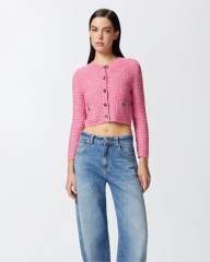 Custom Design Cropped Blue Tweed Cardigan
