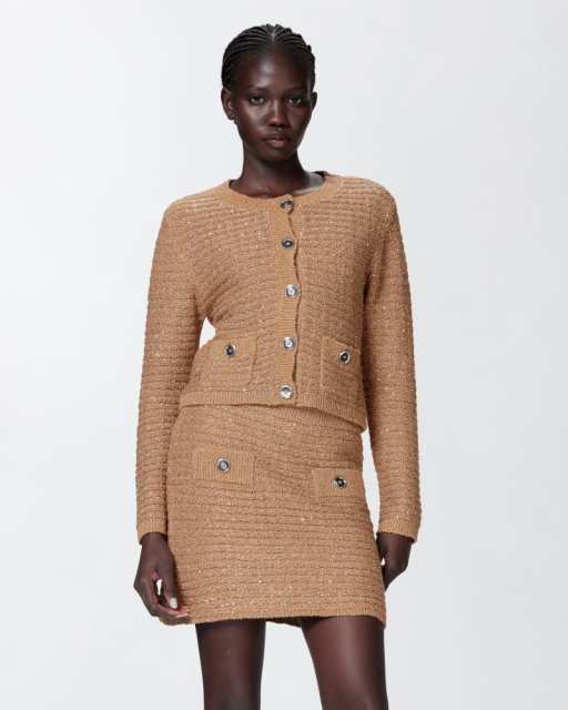 Custom Design Cropped Blue Tweed Cardigan