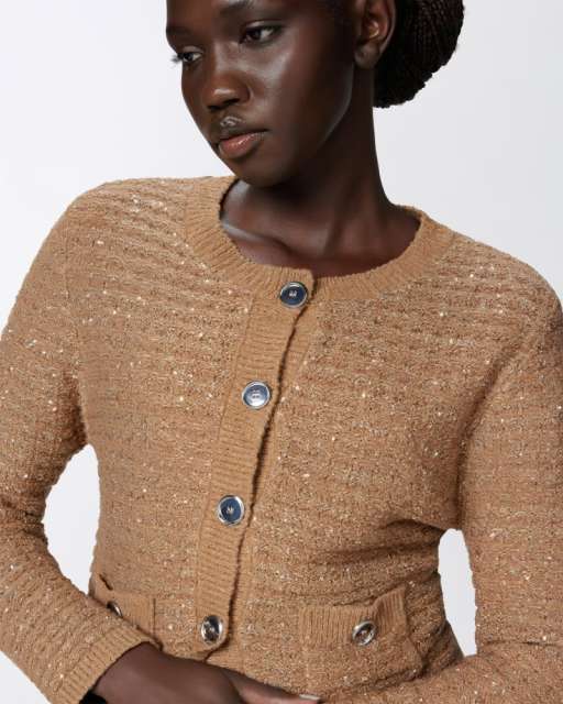 Custom Design Cropped Blue Tweed Cardigan