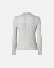 Wholesale Ribbed Button-Up Grey Sweater with Sheer Shoulders