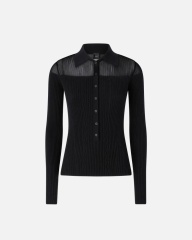 Wholesale Ribbed Button-Up Grey Sweater with Sheer Shoulders