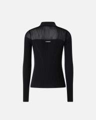 Wholesale Ribbed Button-Up Grey Sweater with Sheer Shoulders