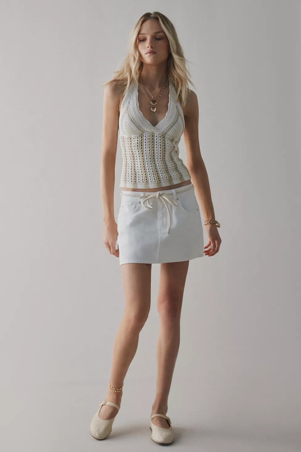 Factory Direct Crochet Halter Top with Drawstring Skirt