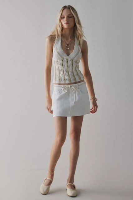 Factory Direct Crochet Halter Top with Drawstring Skirt