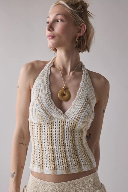 Factory Direct Crochet Halter Top with Drawstring Skirt