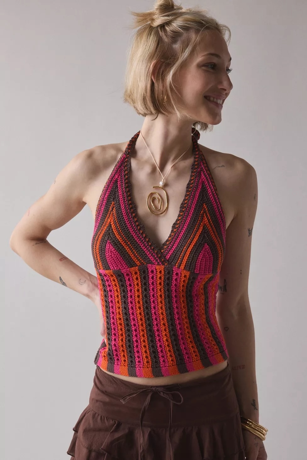 Factory Direct Crochet Halter Top with Drawstring Skirt