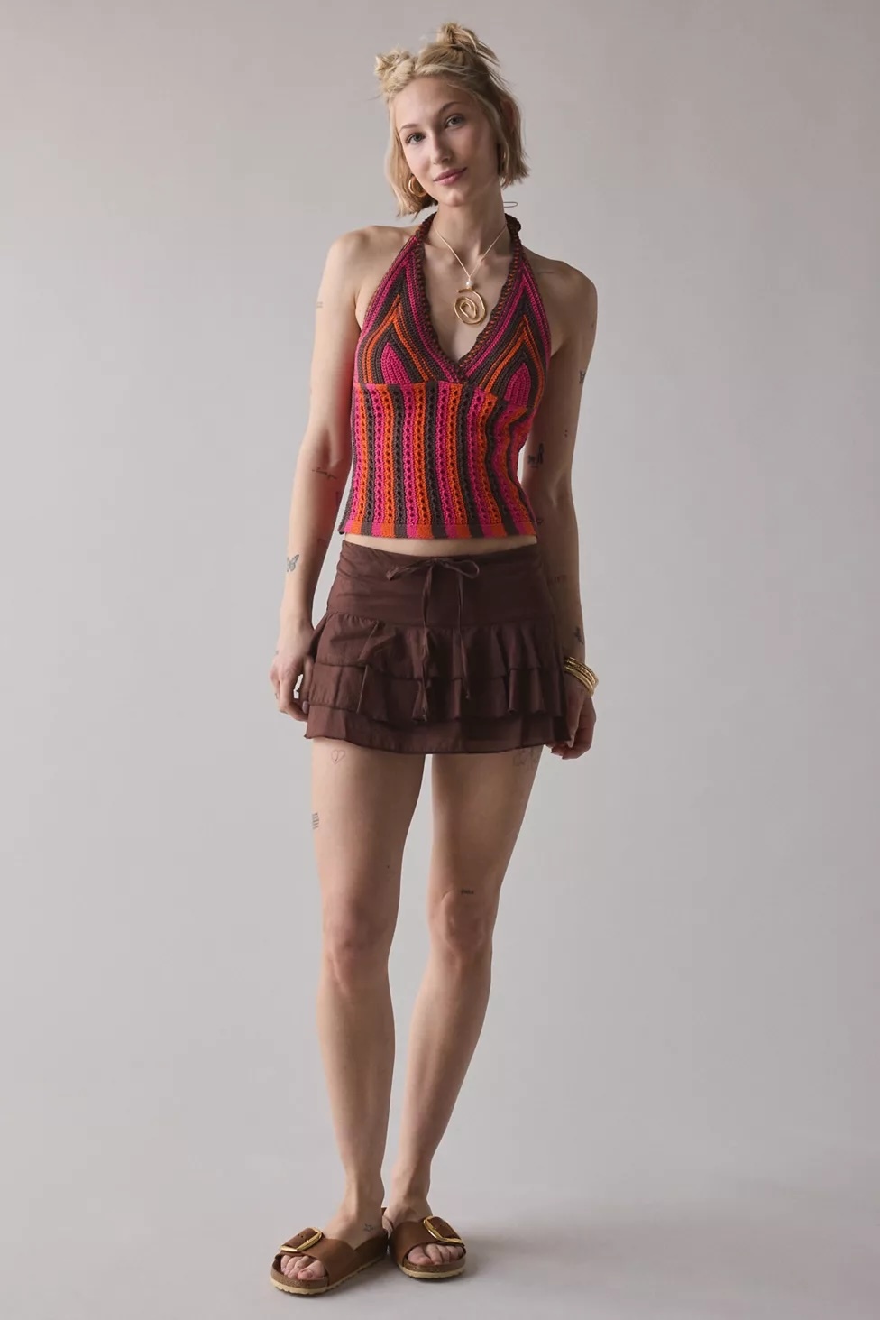 Factory Direct Crochet Halter Top with Drawstring Skirt