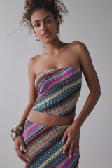 Custom Design Multicolor Striped Bandeau Top and Skirt Set