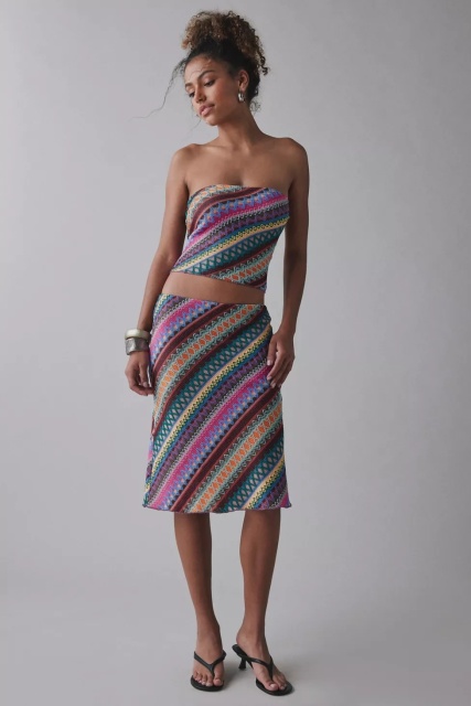Custom Design Multicolor Striped Bandeau Top and Skirt Set