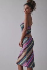 Custom Design Multicolor Striped Bandeau Top and Skirt Set