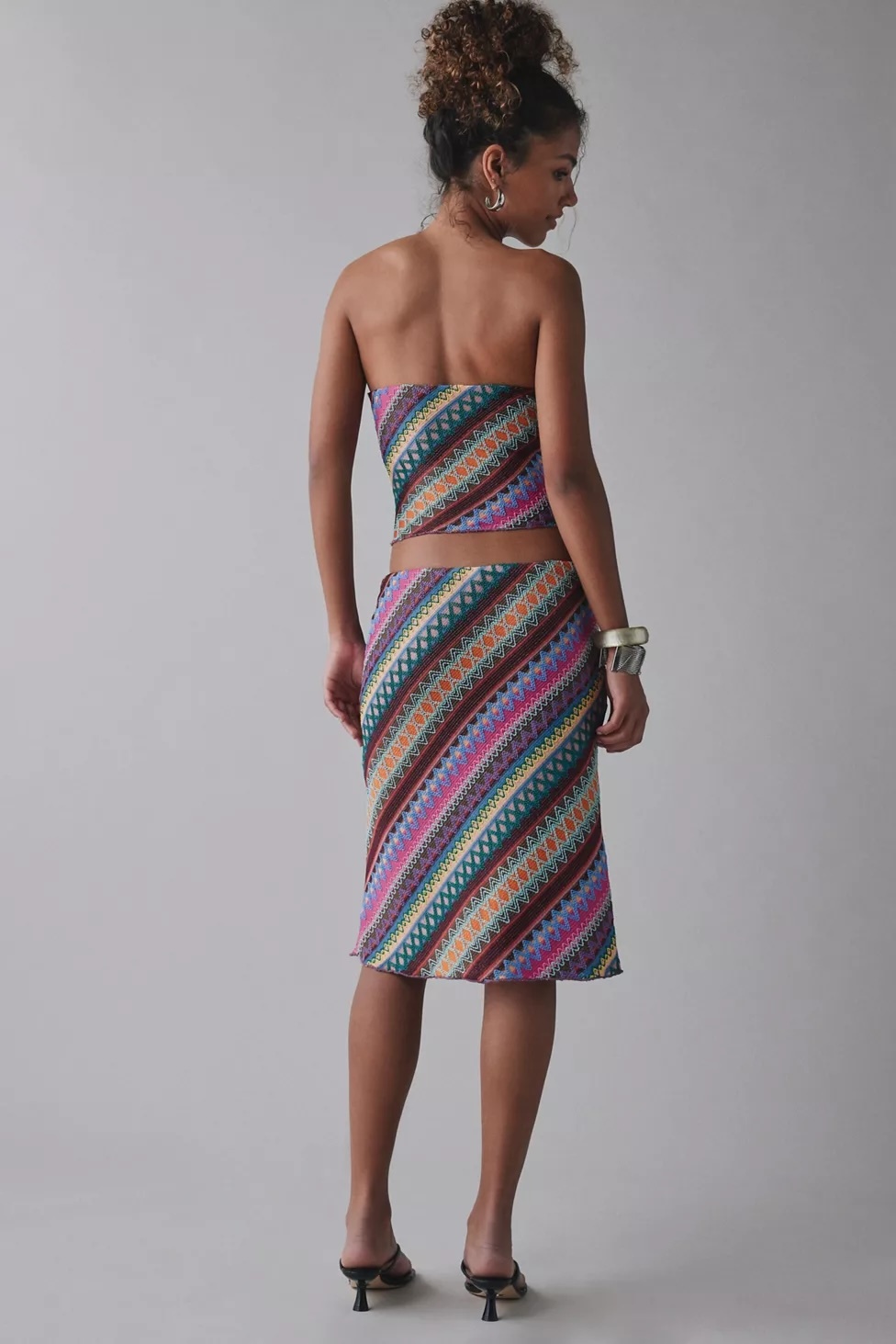 Custom Design Multicolor Striped Bandeau Top and Skirt Set