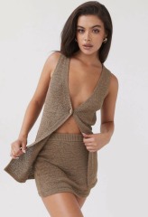 Custom Design Knitted Button-Front Vest and Skirt Set