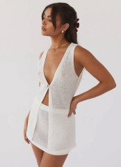 Custom Design Knitted Button-Front Vest and Skirt Set