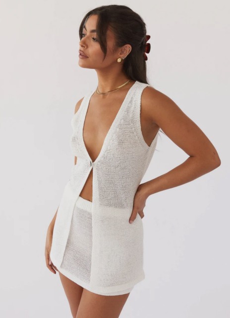 Custom Design Knitted Button-Front Vest and Skirt Set